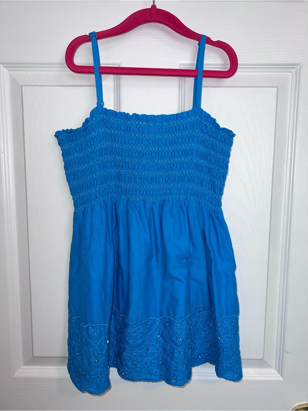 Girl’s Bright Blue Smocked Babydoll Tank sz 20